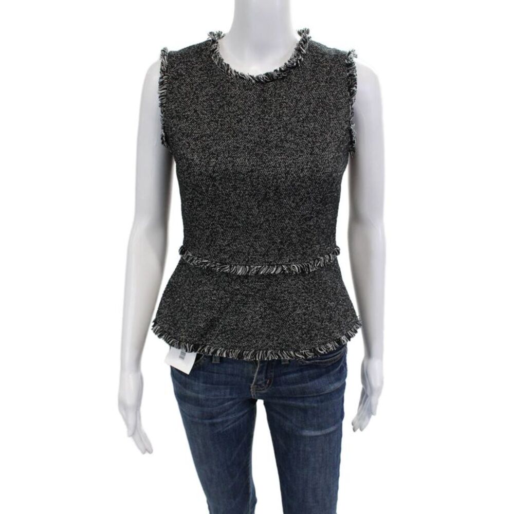 BCBG Max Azria Women Sleeveless Black Herringbone Crew Neck Blouse Size XS